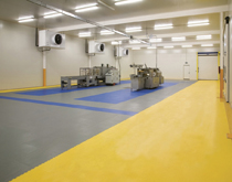 生產(chǎn)車間地面防護(hù)材料，防塵防起砂地板材料黃色+灰色+藍(lán)色鋪裝